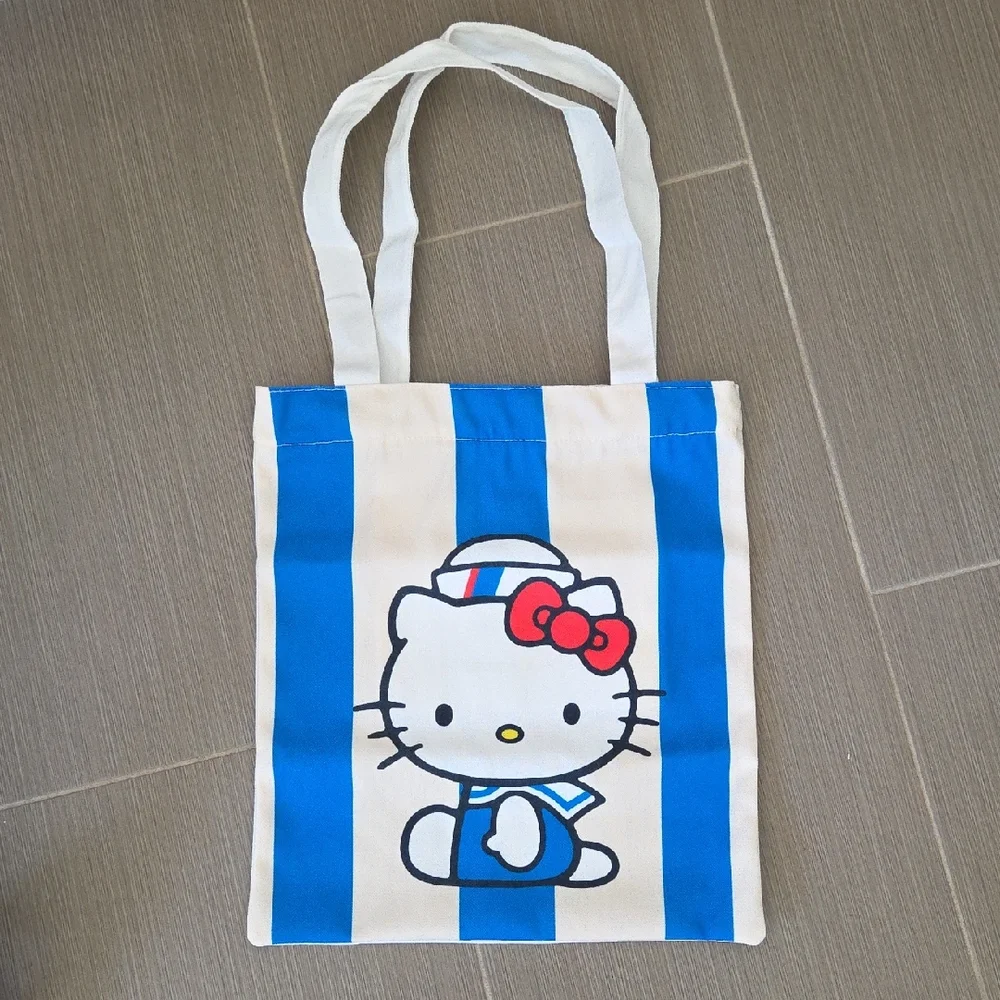 Hello Kitty Reusable Canvas Tote Blu Striped